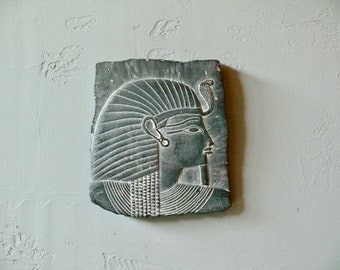 Facsimiles Ltd Egyptian Revival Plaque, Vintage 10 Inch Pharaoh King Relief Wall Art