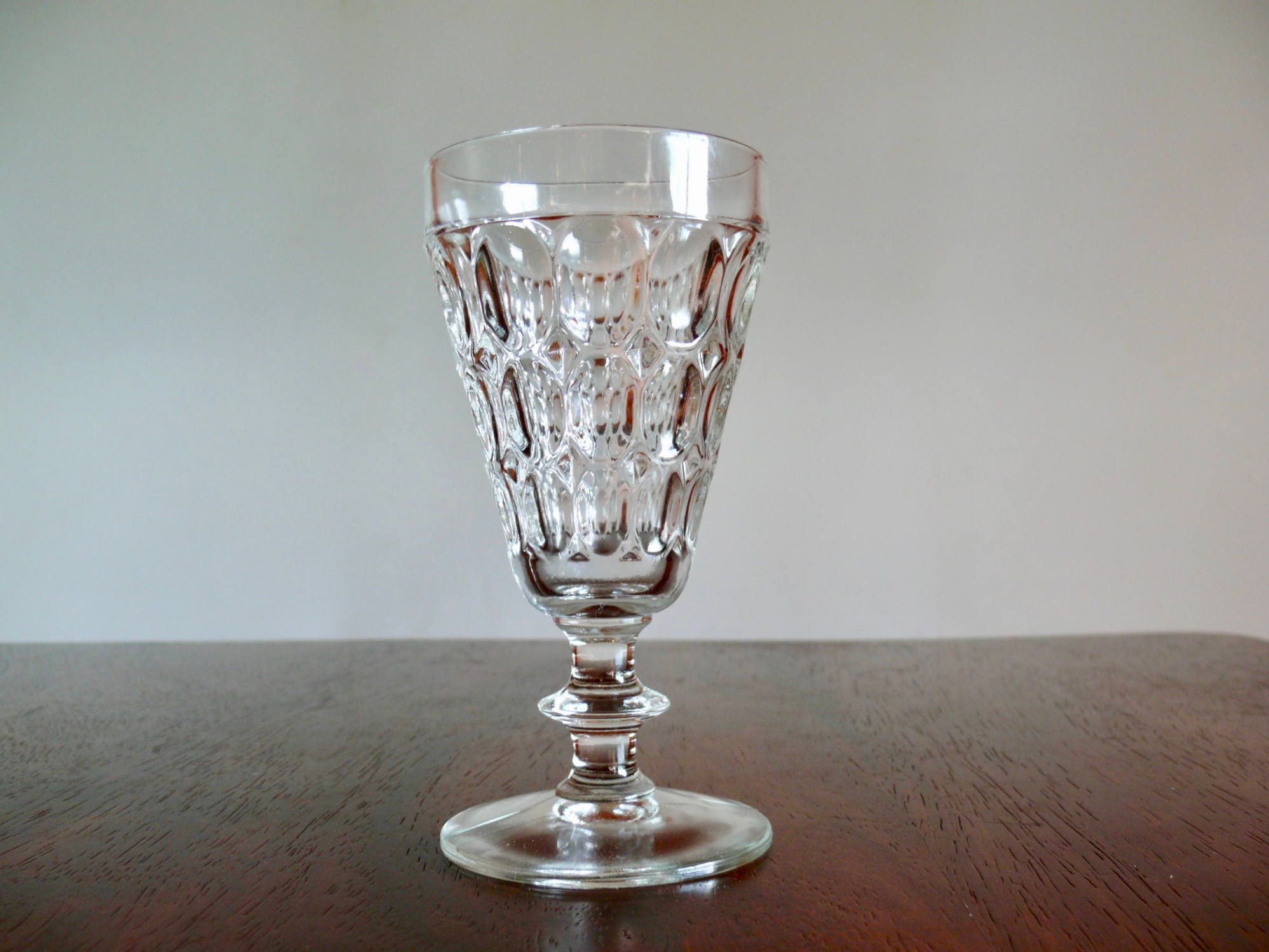 6 Jeannette Clear Thumbprint 6oz Water Goblets Wine Glasses 