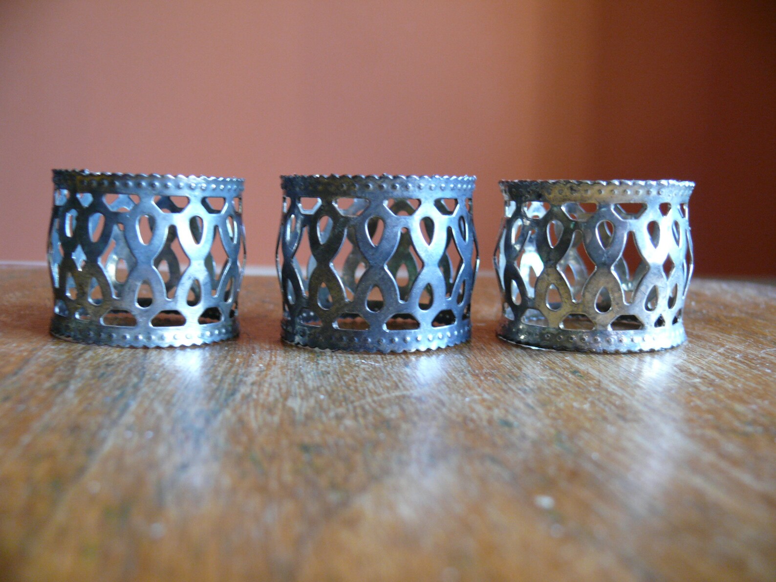 6 Silver Metal Napkin Rings With Geometric Filigree Design Etsy
