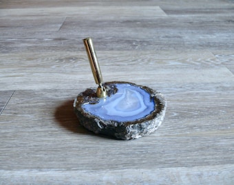 Blue Agate Pen Holder, Natural Stone Desk Accessory Office Decor
