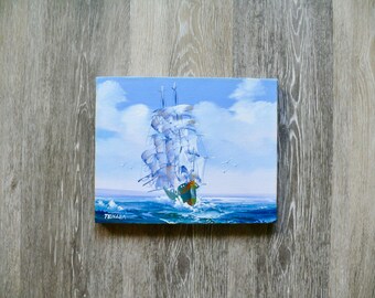Vintage Nautical Seascape Oil Painting, Signed Sailing Ship Wall Art