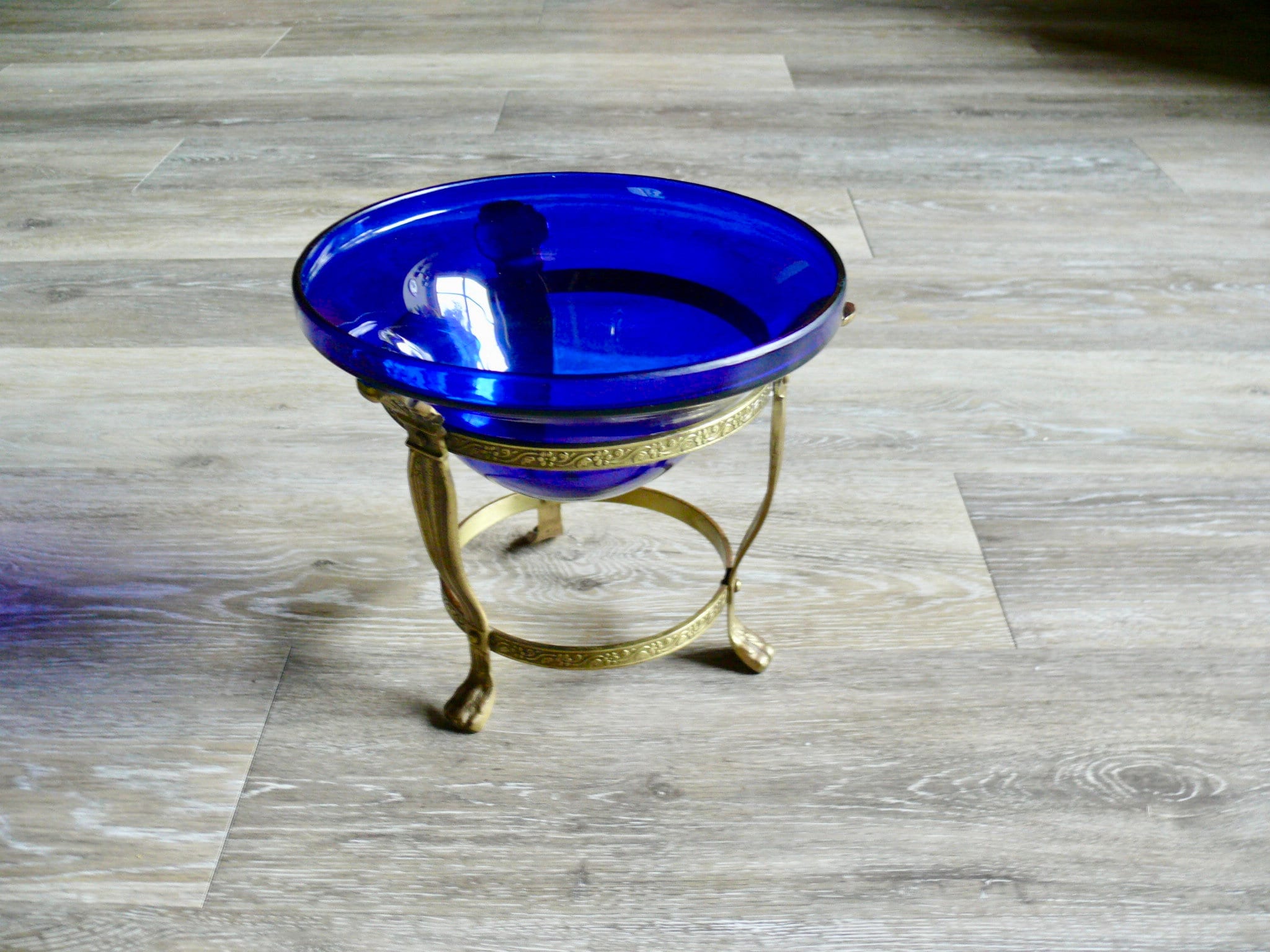 Cobalt Blue Glass Potpourri Bowl in Brass Tripod Stand with Etsy