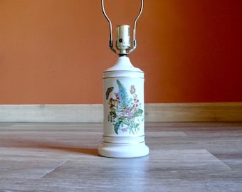 Botanical Porcelain Table Lamp, Floral Butterfly English Cottage Accent Lamp