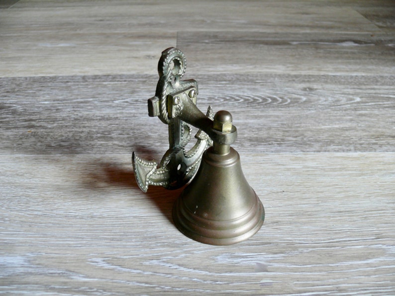 Weathered Brass Wall Mount Front Porch Nautical Bell Small Brass Ships Anchor Bell Vintage Ship Boat Nautical Office Home Decor