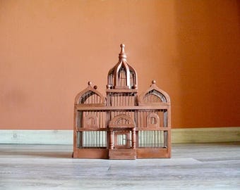 Victorian Wood and Wire Bird Cage, Vintage  Handmade Domed Cupola Birdcage Planter