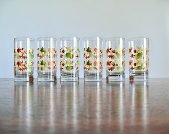 Crisa Autumn Leaves Tumblers, Set of Six, Vintage Glasses with Oak Leaf Acorn Design