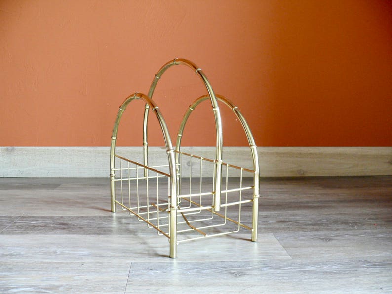 Gold Metal Faux Bamboo Magazine Rack Arched Curved Vinyl Etsy