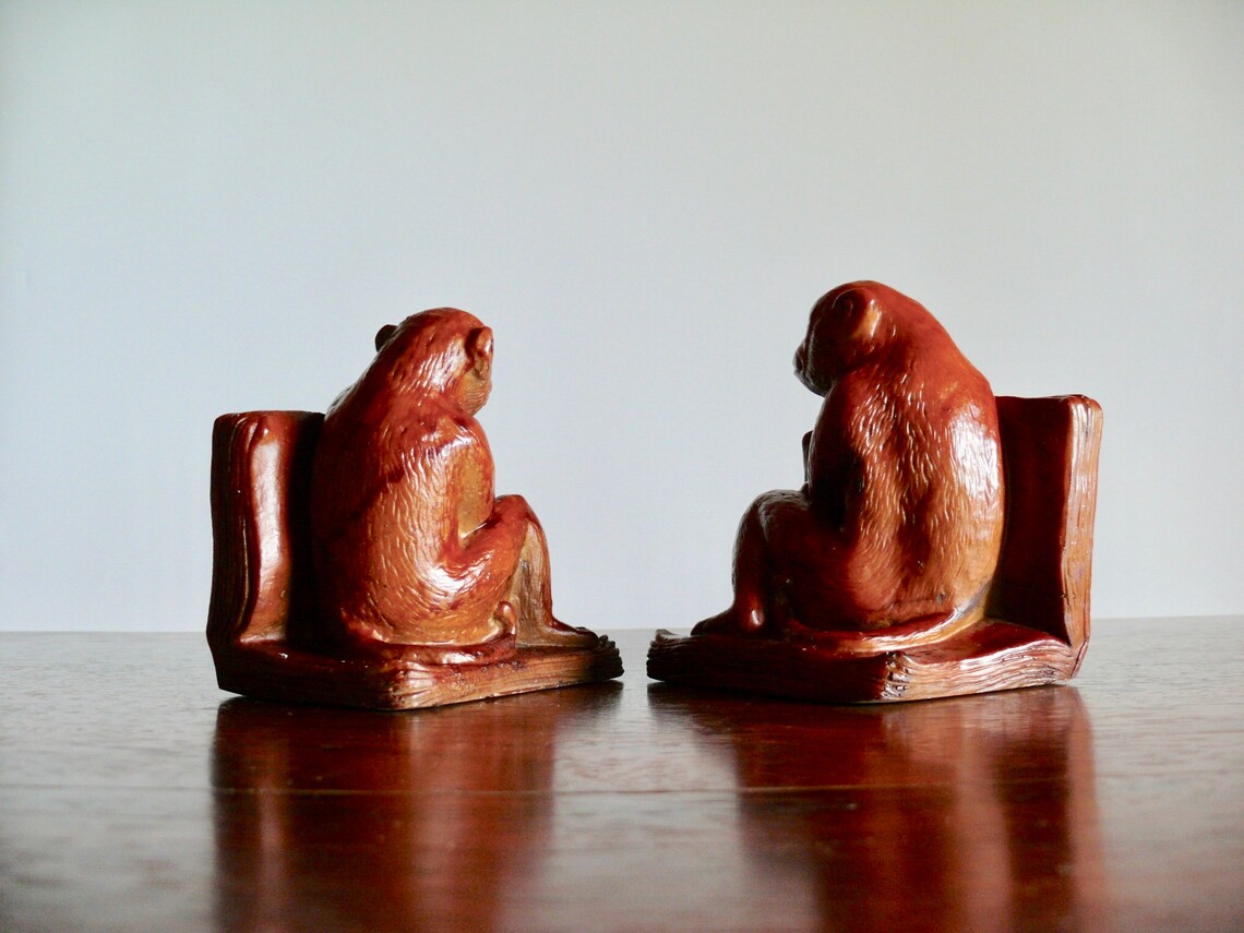 Vintage Book Sitting Monkey Bookends Victorian Style Red Etsy