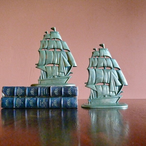 Brass Ship Bookends Etsy