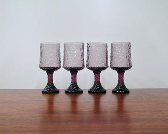 Lenox Impromptu Lavender Water Goblets, Set of Four, Hand Blown Purple Crystal Stemware