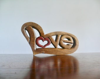 Heart wooden heart standing art wood carving love Sculpture