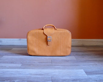 Orange Samsonite Royal Traveler Suitcase with Original Locks Keys, Vintage 22" Orange Vinyl Carry-On Suitcase, 70s Soft Shell Vegan Luggage