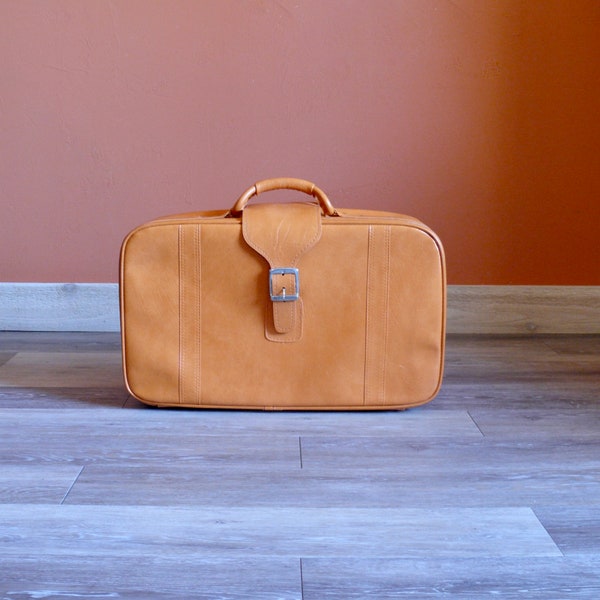 Orange Samsonite Royal Traveler Suitcase with Original Locks Keys, Vintage 22" Orange Vinyl Carry-On Suitcase, 70s Soft Shell Vegan Luggage