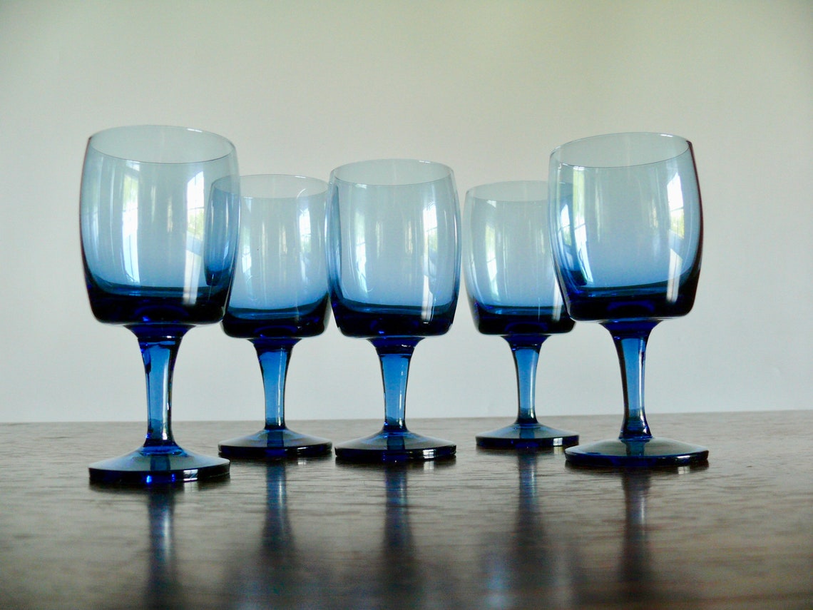 5 Gorham Accent Navy Blue Wine Glasses 70s Contemporary Deep Etsy UK