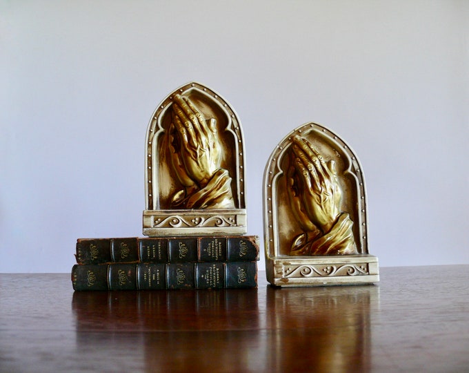 Vintage Gold Praying Hands Bookends Matching Pair of Gold Etsy