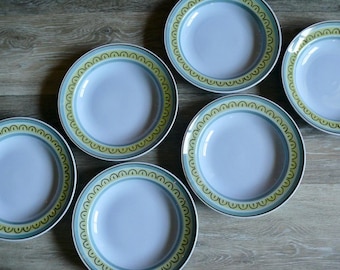 Arabia Finland Crown Band Rim Soup Bowls, Set of Six, Vintage Scandinavian Dinnerware