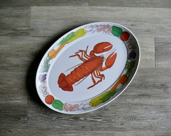 Brookpark Lobster Seafood Platter, Vintage Oval Melamine Clambake Serving Tray