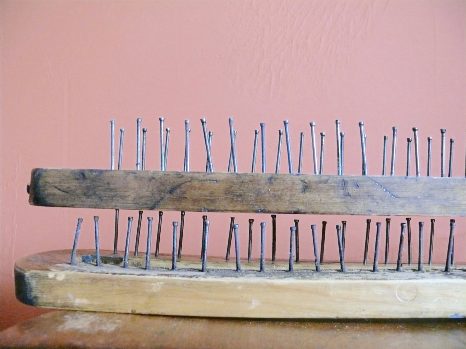 2 Primitive Wood Knitting Looms With Nail Pegs Homemade Etsy