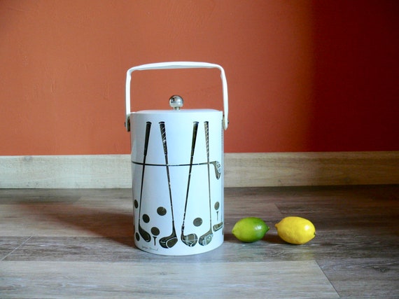 70s Georges Briard Golf Themed Ice Bucket White Vinyl With Etsy