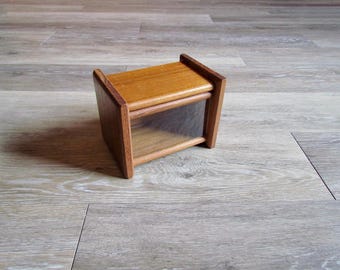 Teak Recipe Box with Acrylic Window, Vintage Danish Modern Teakwood Index Box Made in Thailand