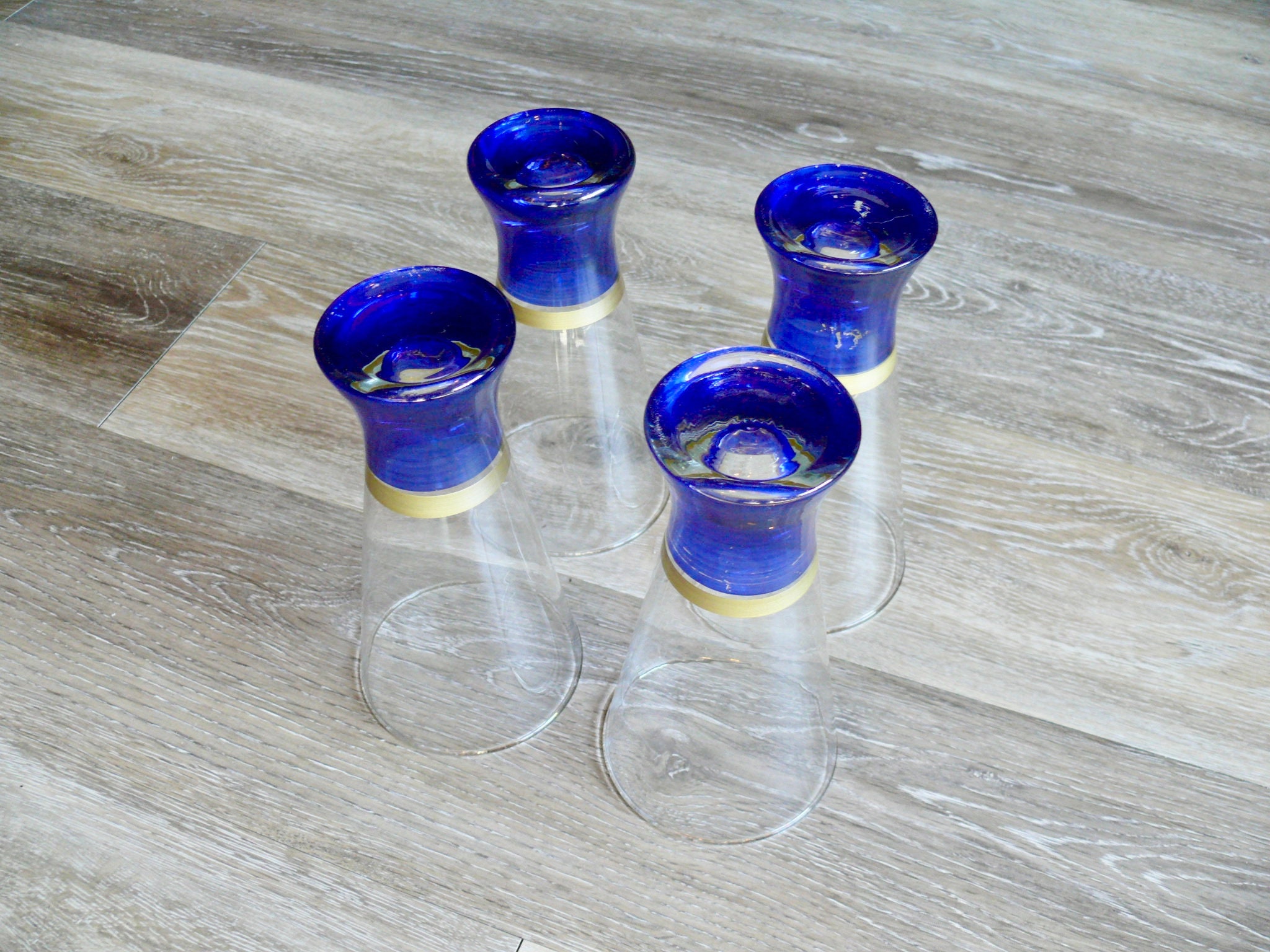 vasos para cerveza tipo Pilsner, borde azul cobalto