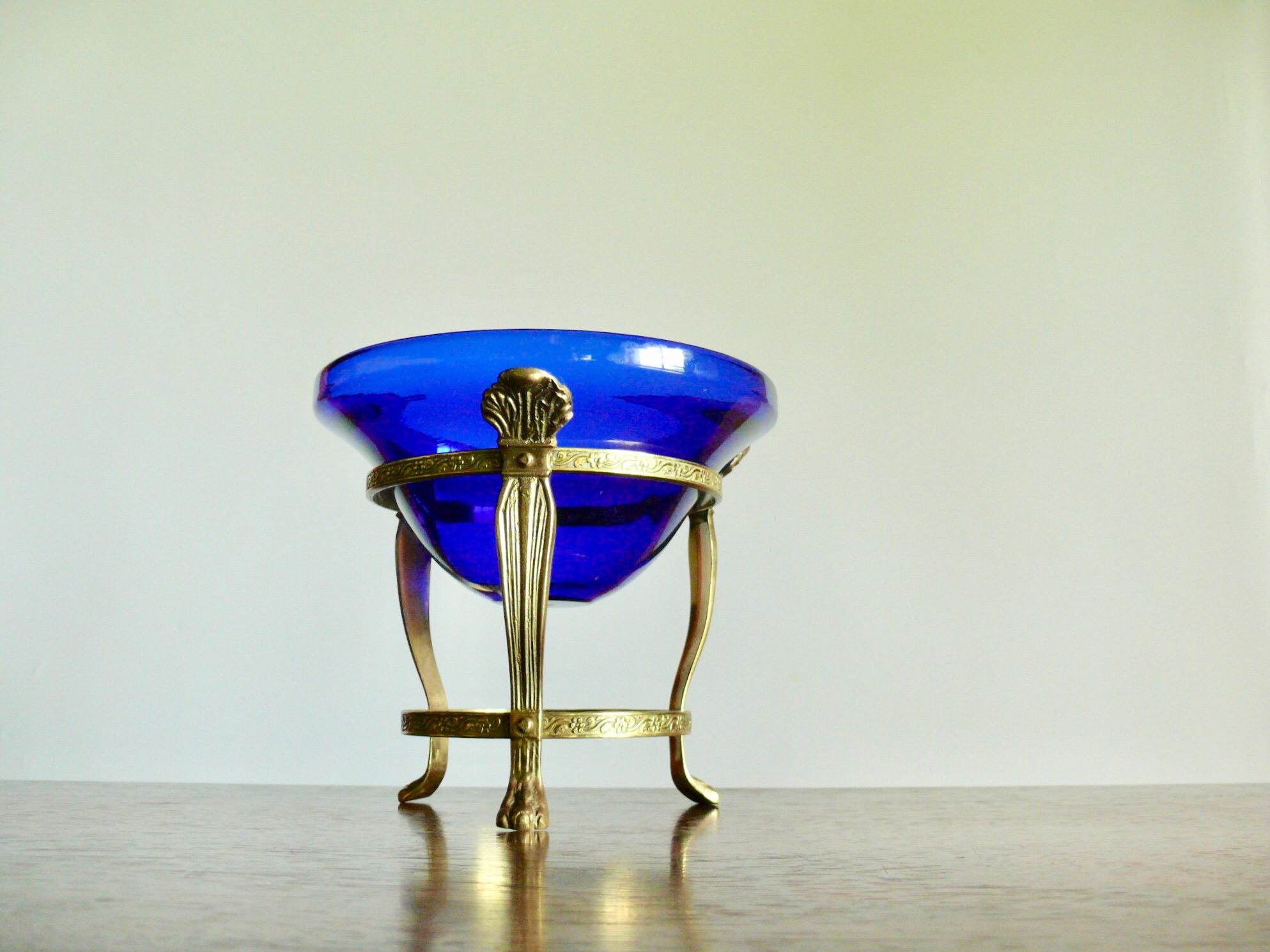 Cobalt Blue Glass Potpourri Bowl in Brass Tripod Stand with Etsy