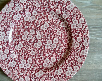 4 Churchill Calico Red Dinner Plates, Smooth Edge 10" Red Chintz English China Plates, Vintage Floral Dinner Party Place Setting