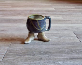 Western Cowboy Boot Pottery Coffee Mug, Vintage Five Bridges Footware Stoneware Cup