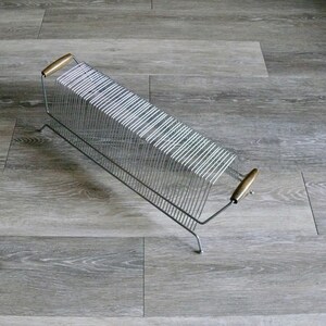 Metal Wire Vinyl Record Album Rack With Wood Handles, Vintage Tabletop ...