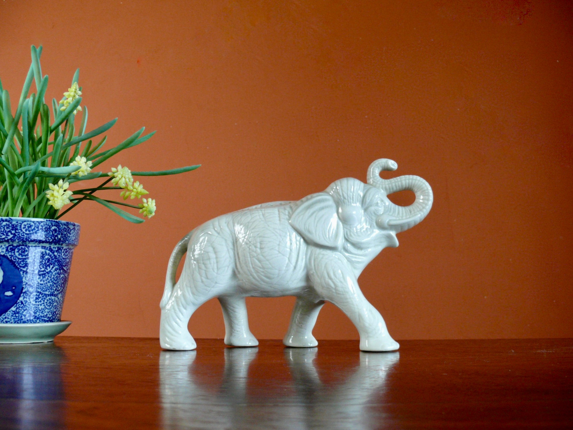 Large White Ceramic Elephant Figurine Vintage 12 Good Etsy