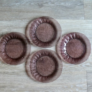 4 Morgantown Amethyst Crinkle Glass Salad Plates, Vintage Purple Glass Driftwood Luncheon Plates, Elegant Retro Glass Dinnerware