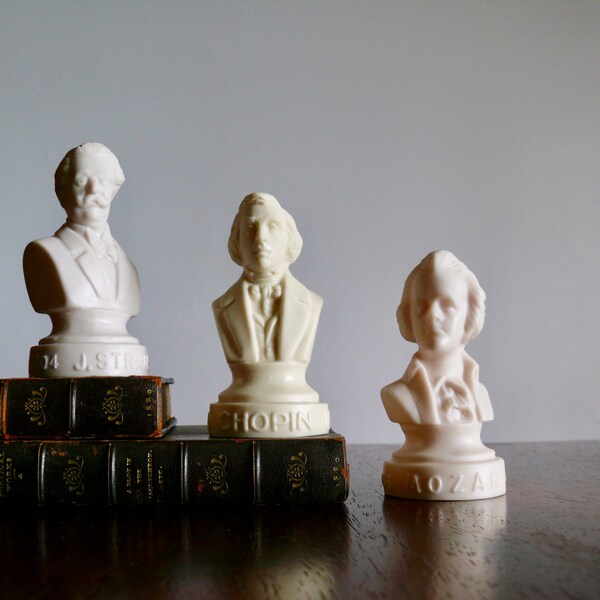 3 Halbe Famous Composers Busts, Chopin Mozart Strauss Statues, Music Room Decor, Classical Music Gift, Desk Office Shelf Decor