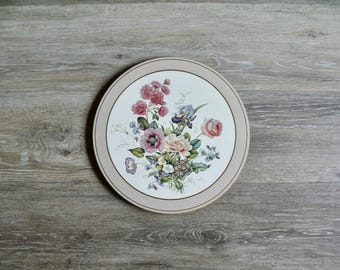 Pimpernel Floral Bouquet Round Trivet, Vintage English Cork Back Placemat