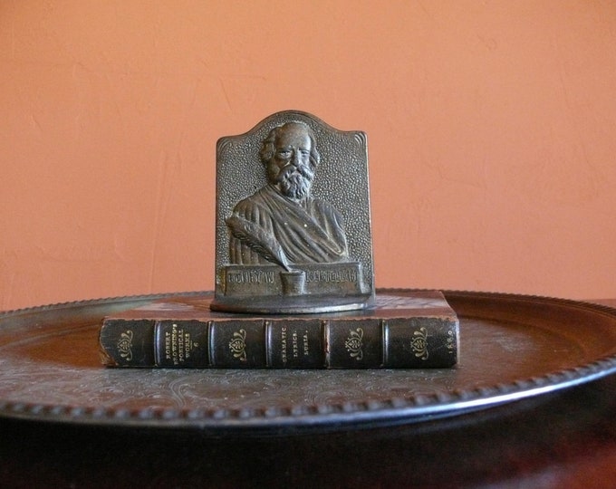 Cast Metal Henry Wadsworth Longfellow Bookend, Vintage Bronze Toned Metal Writer Gift, Library