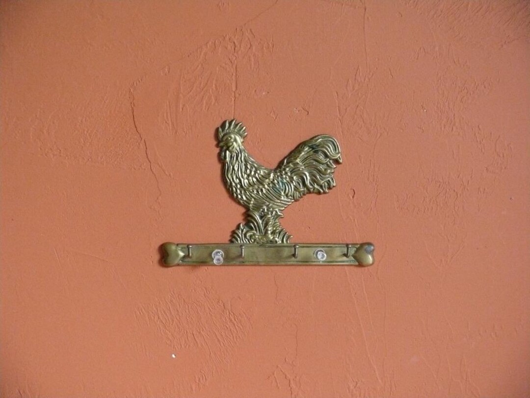 Roaster Key Rack Vintage Brass Rooster Key Rack, Wall Mount Chicken Coop Four Hook Rack ...
