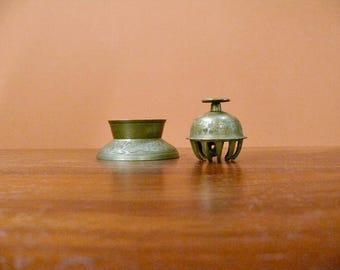 Brass Elephant Claw Bell with Stand, Vintage Etched Indian Temple Bell