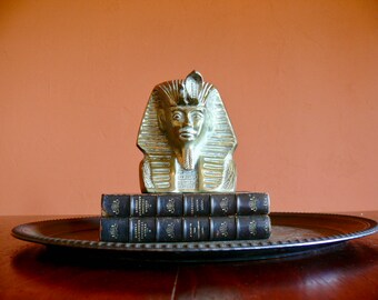 Brass Egyptian King Tut Figurine, Vintage 5" Brass Pharaoh Bookend Doorstop Paperweight, Egyptian Revival Office Home Desk Shelf Decor