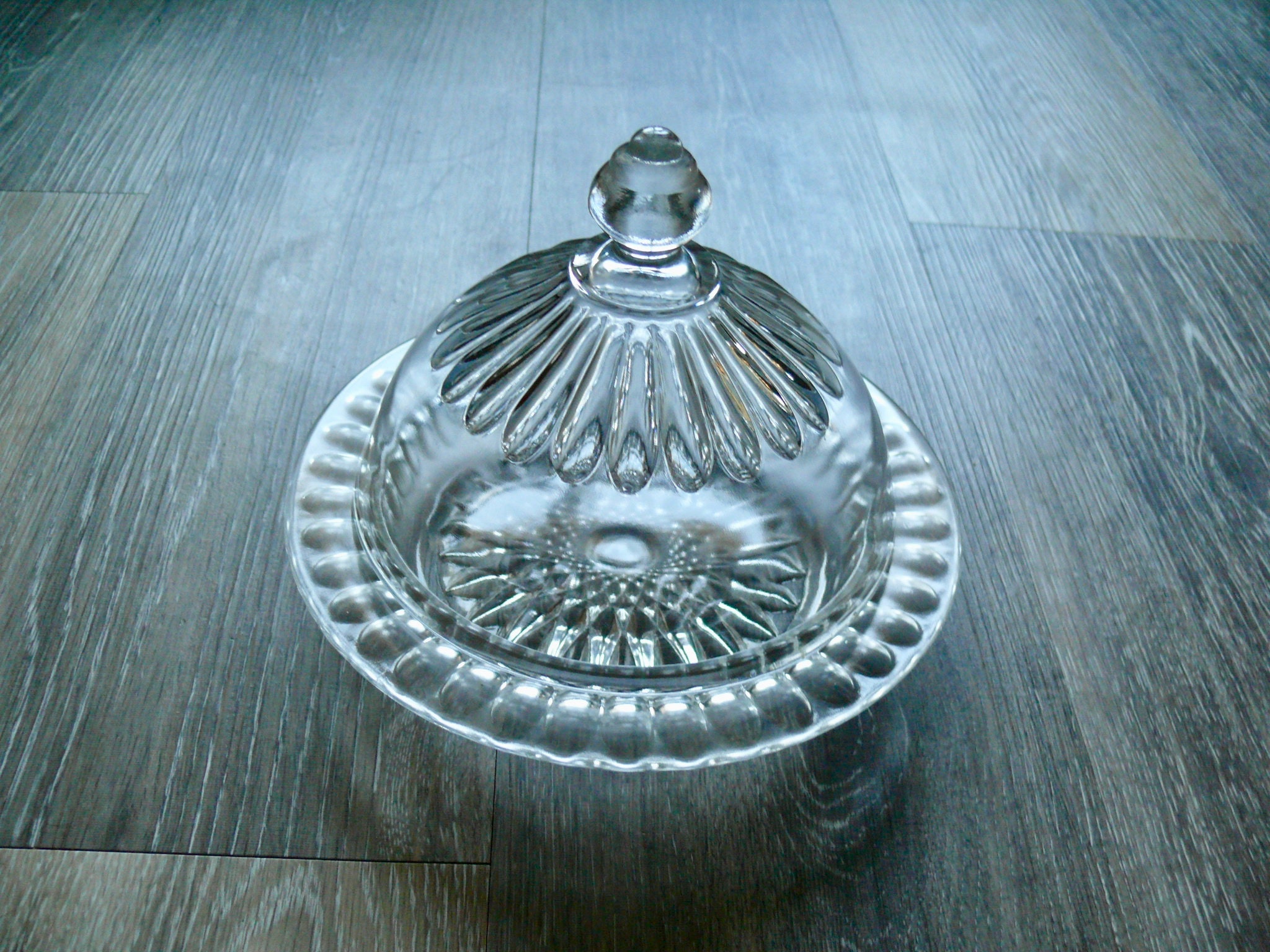 Vintage Clear Glass Domed Butter Dish Round 7 Ribbed Etsy