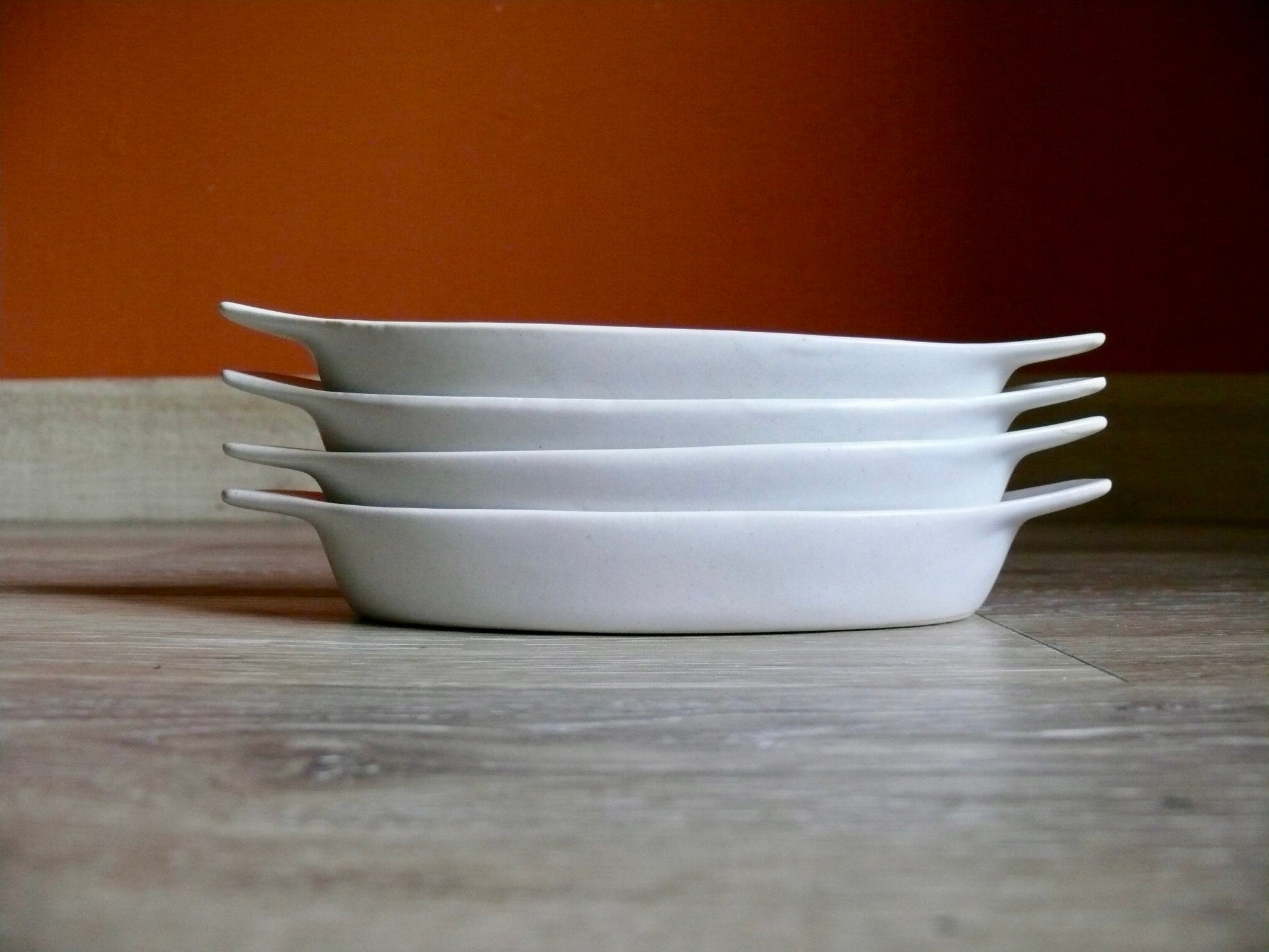 4 Stoneware Individual Au Gratin Dishes with Hand Painted Etsy