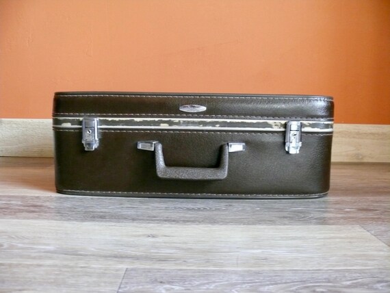 1970s Brown Featherlite Sears Suitcase with Key, … - image 2