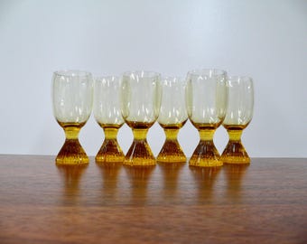 Lenox Tempo Buttercup Yellow Water Goblets, Set of Six, Vintage Amber Crystal Glasses