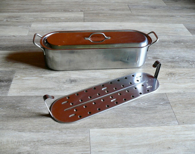 Large Lidded Fish Poacher Pan With Perforated Tray Vintage Etsy