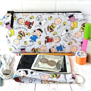 Pencil Case Makeup Bag Notions Pouch Wristlet Keychain Phone Money Travel Peanuts Gang Handmade Gift Set