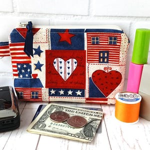 Keychain Coin Purse ID Holder Card Pouch Wallet Primitive Folk Art Patchwork Handmade Gift