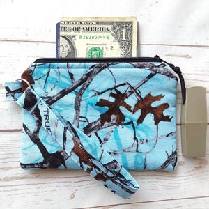 Wristlet Coin Purse ID Holder Card Pouch Zipper Wallet TrueTimber Blue Camo Handmade Gift Set