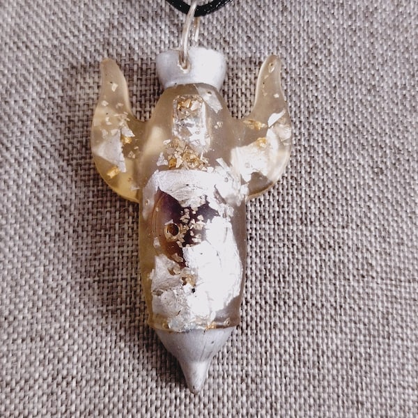Rocketship pendant/ resin casted/ silver and gold flake/ amethyst/ necklace