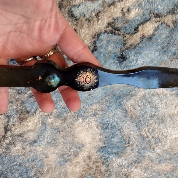 The cosmic noir knife//9.5 inches//resin casted//flashy labradorite/copper//altar knife//cosplay//knives//knife