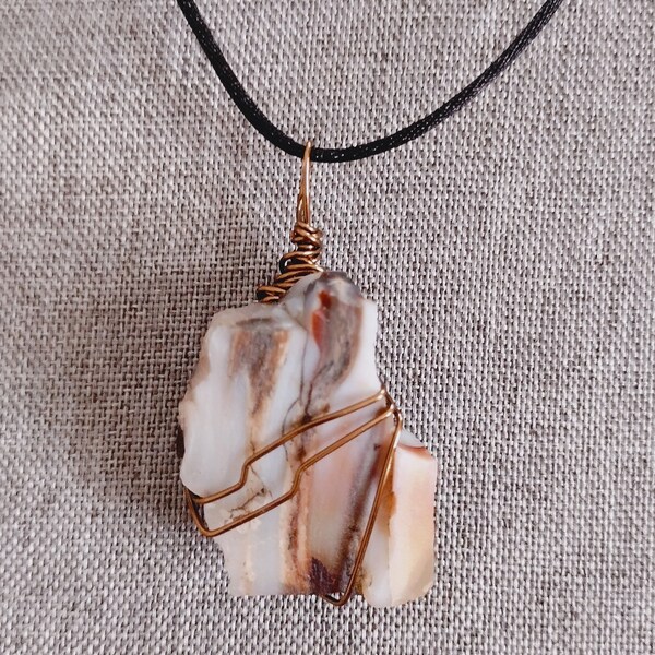 Agatized petrified wood wirewrap pendant