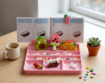 Brick Building Tray Organizer with Instruction Holder | Building Parts Sorting Tray | Compatible Building Accessories | Gift for Builders