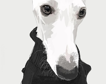 Whippet Fine Art Print available - sizes include 20cm, A4 & A3